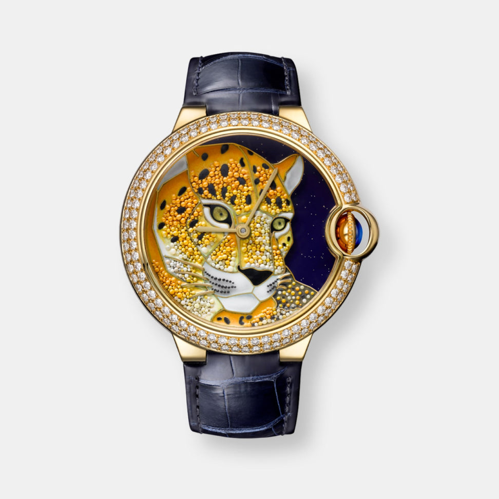 Montre ballon bleu de cartier décor panthère