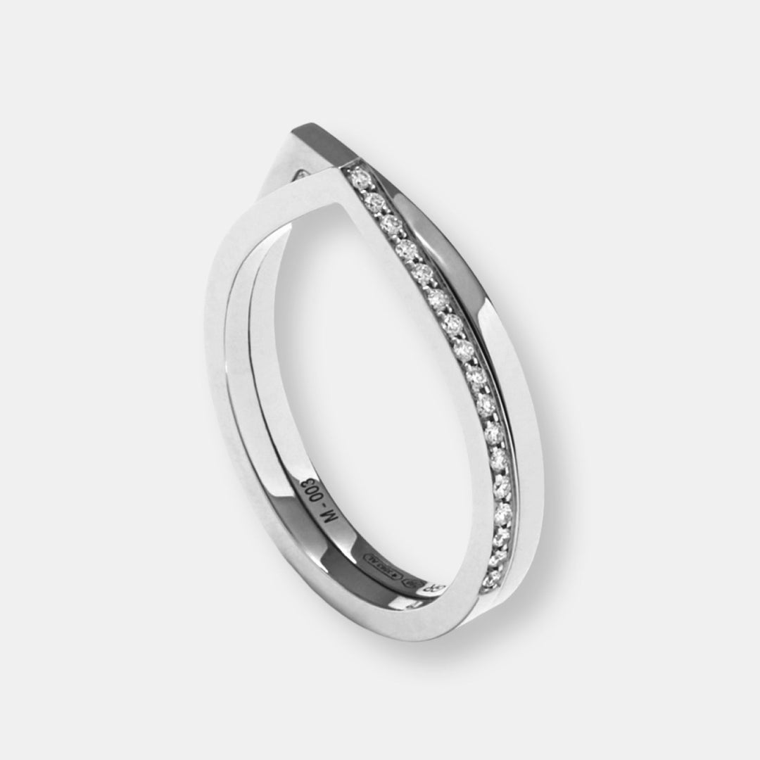 Bague antifer 2 rangs en or blanc pavée de diamants