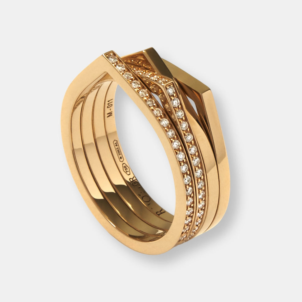 Bague antifer 4 rangs en or rose pavée de diamants