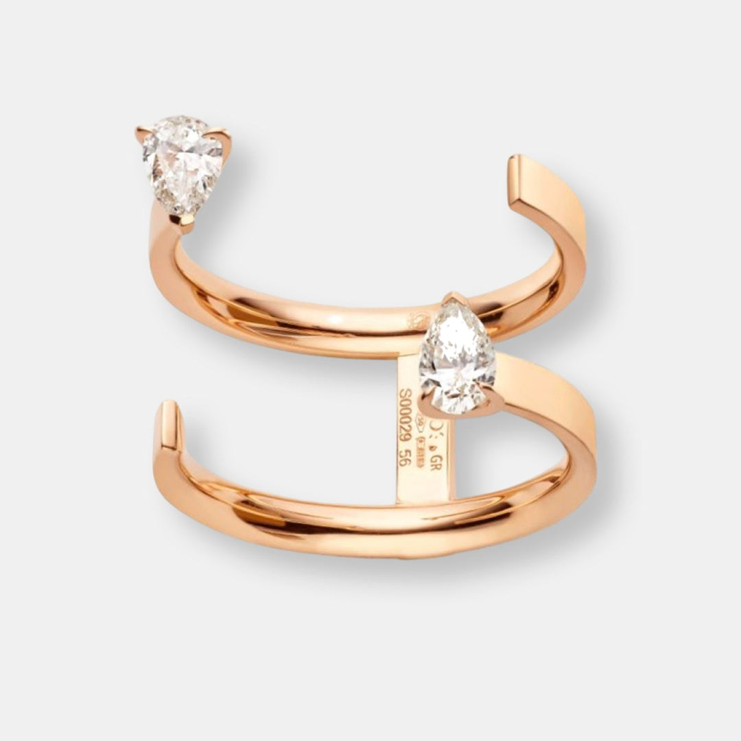 Bague serti sur vide en or rose avec 2 diamants taille poire