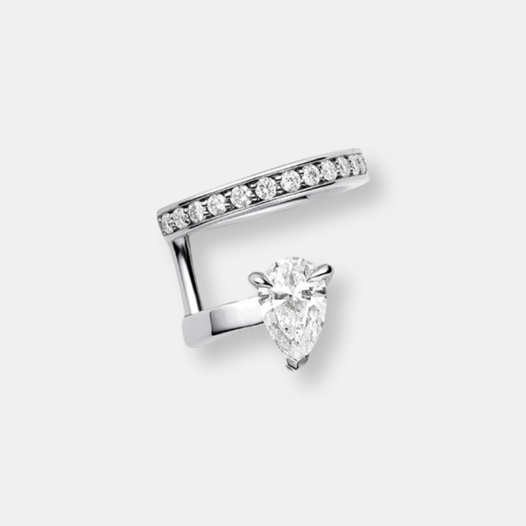 Clip d'oreille serti sur vide en or blanc pavé diamants