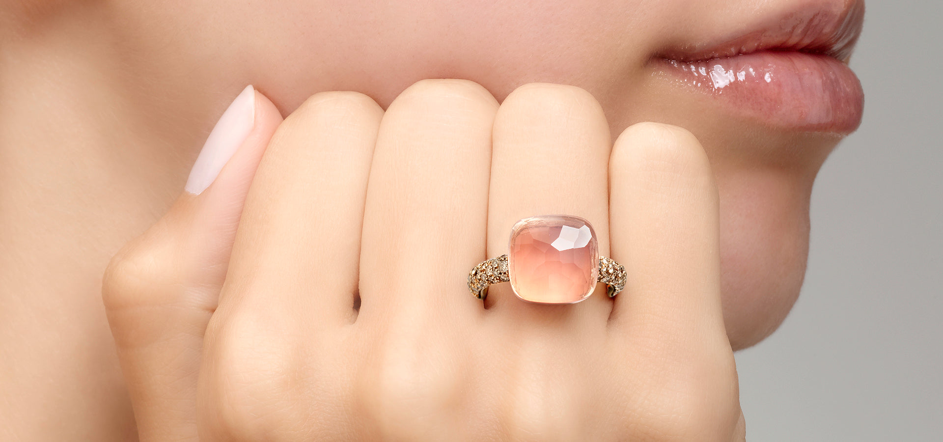 Bague nudo quarzo rosa maxi