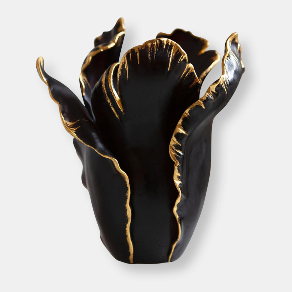 Tulipe vase grand modèle noir et or