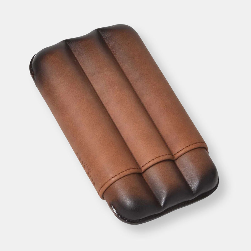 Etui a cigares en cuir patine - 3 cigares calibre 27