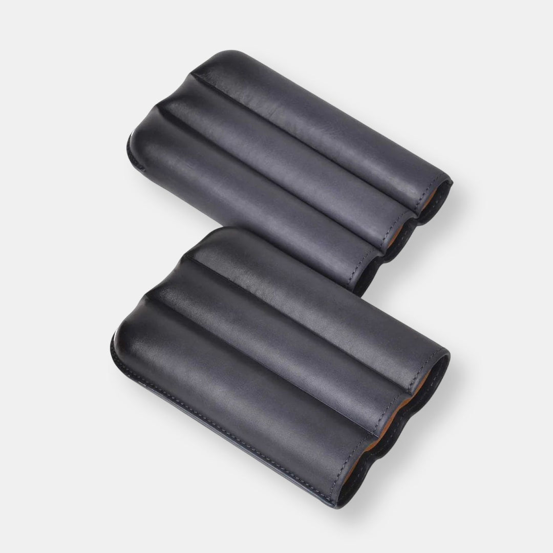 Etui a cigares en cuir patine - 3 cigares calibre 27