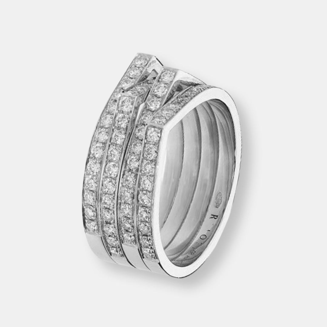 Bague antifer 4 rangs en or blanc pavée de diamants