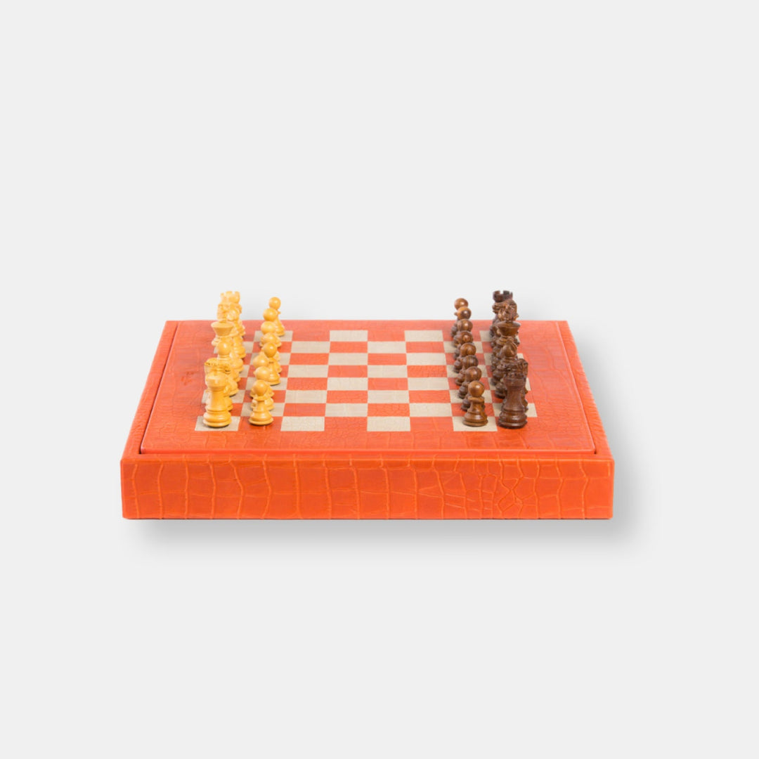Coffret d'échecs 35cm alligator corail
