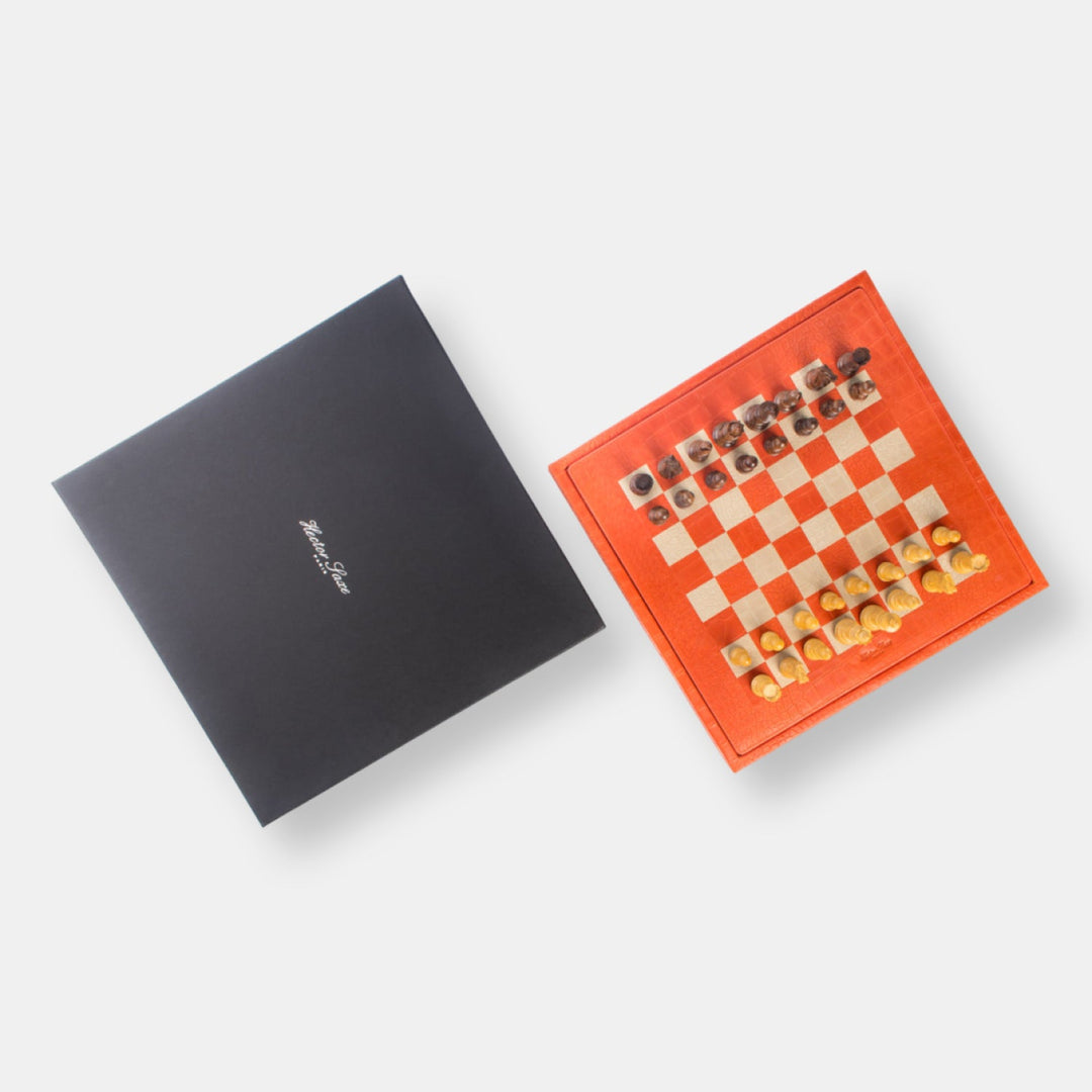 Coffret d'échecs 35cm alligator corail