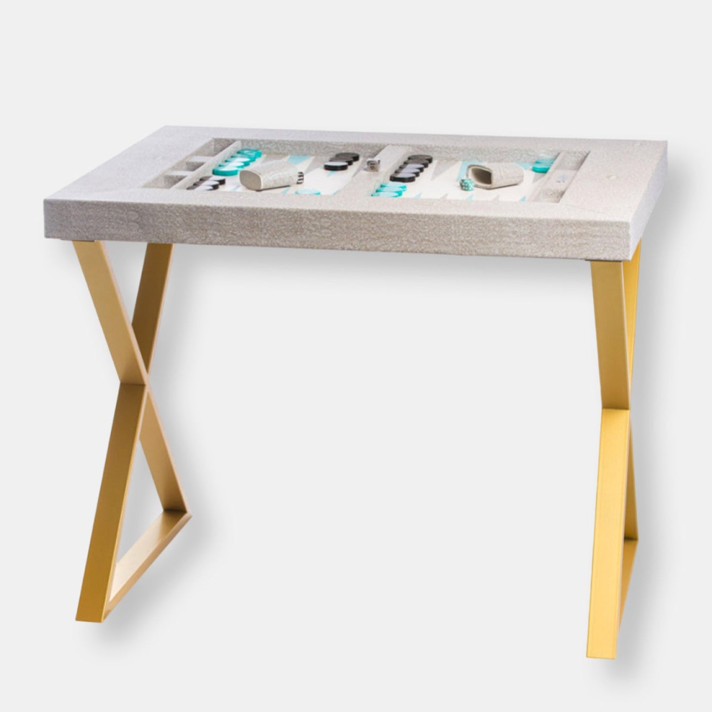 Table de backgammon pieds métal x galuchat beige doré