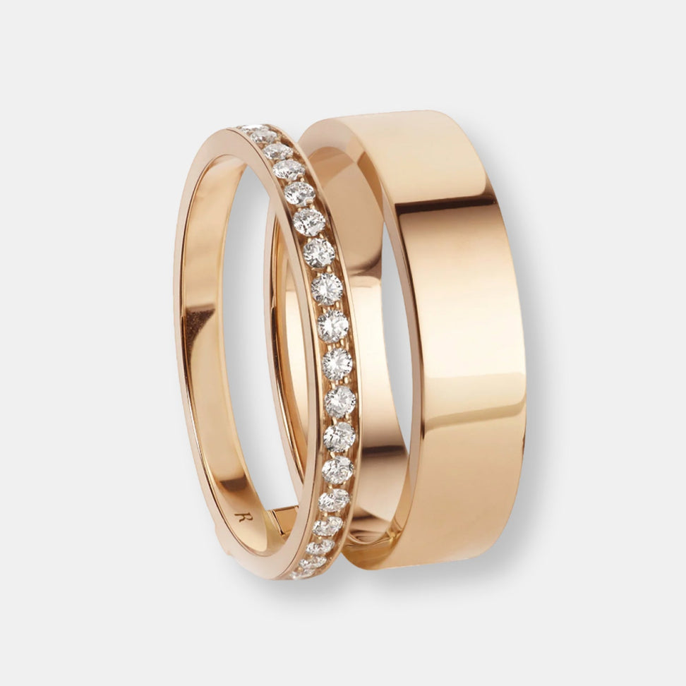 Bague berbere 2 rangs en or rose pavée de diamants