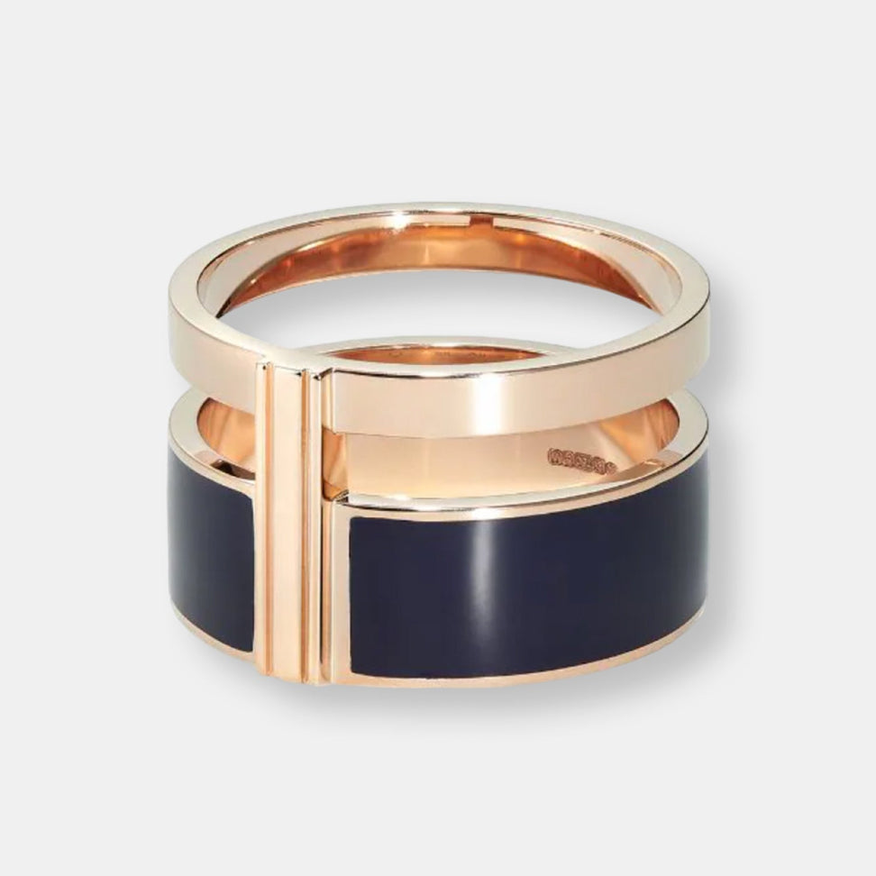 Bague berbere chromatic laqué couleur bleu marine en or rose
