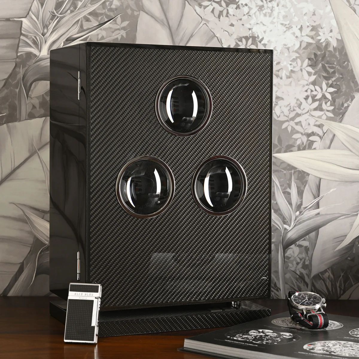 "carbone"- remontoir 3 montres