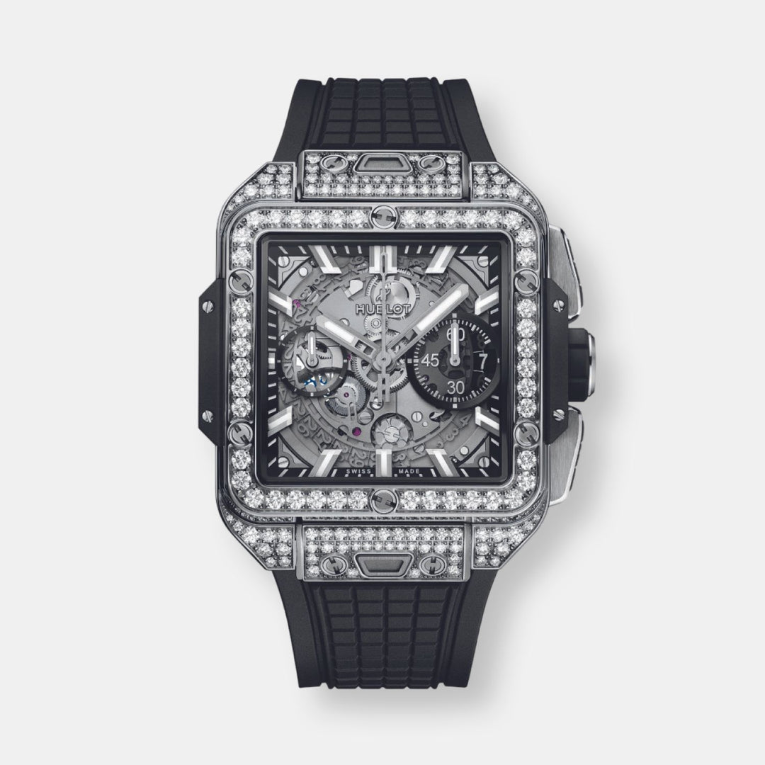 Montre square bang unico titanium pavé