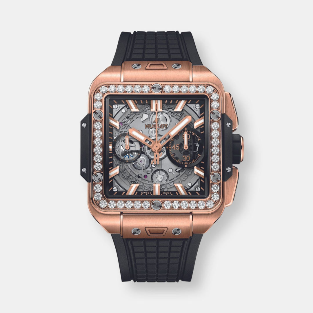 Montre square bang unico king gold diamonds