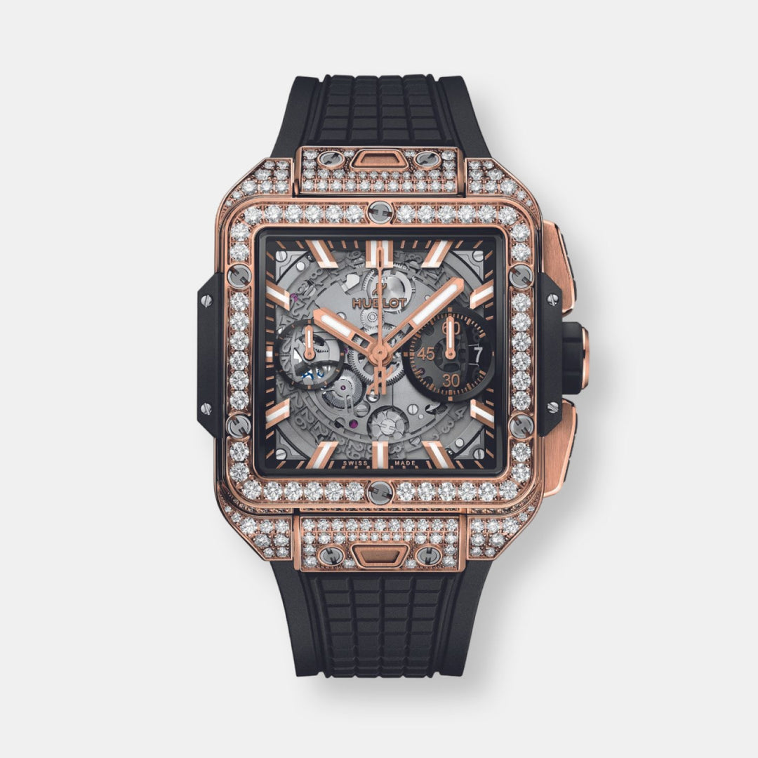 Montre square bang unico king gold pavé