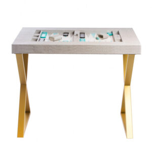 Table de backgammon pieds métal x galuchat beige doré - Hector saxe