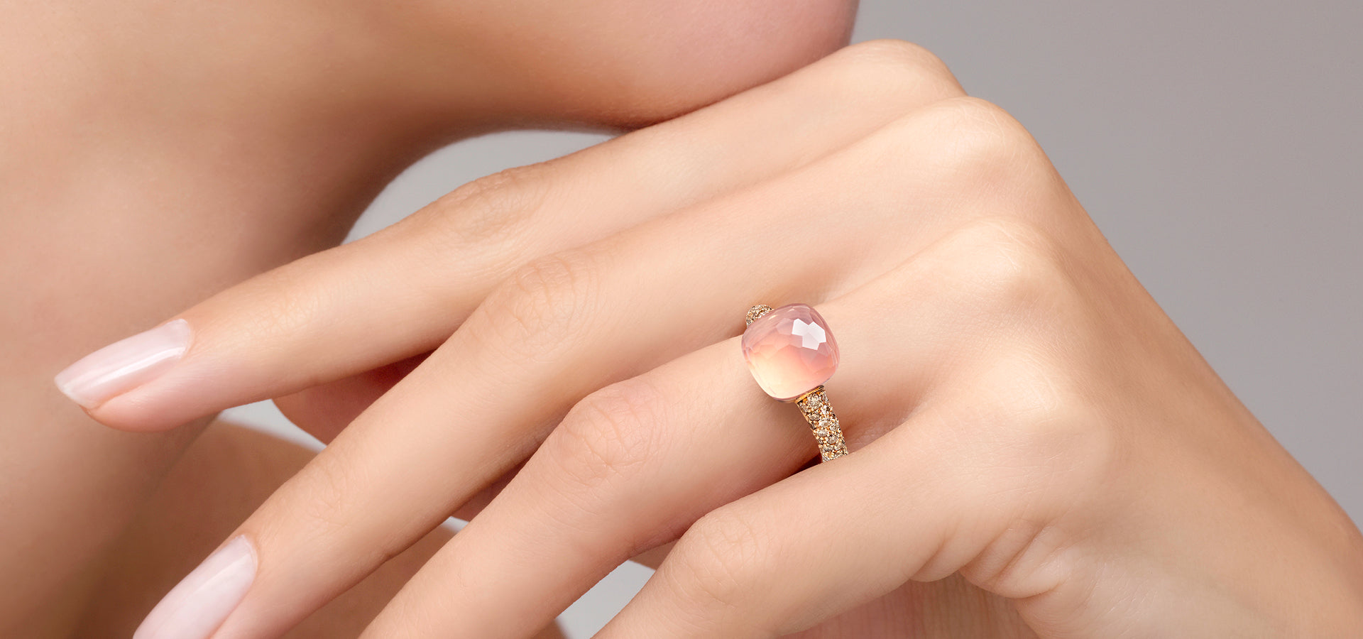 Bague nudo quarzo rosa classic