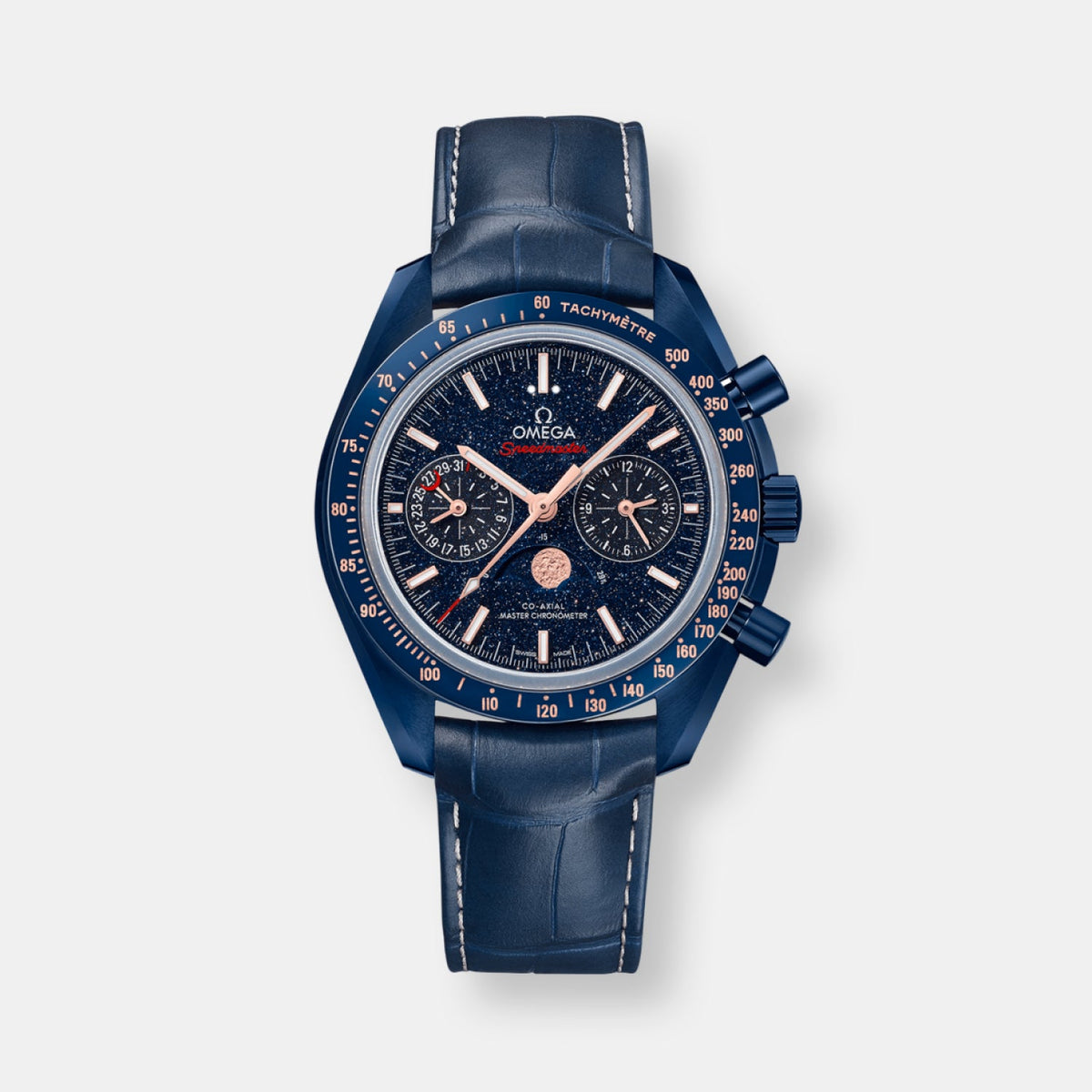 Montre speedmaster phases de luneco axial master chronometer moonphase chronograph 44.25mmblue side of the moon