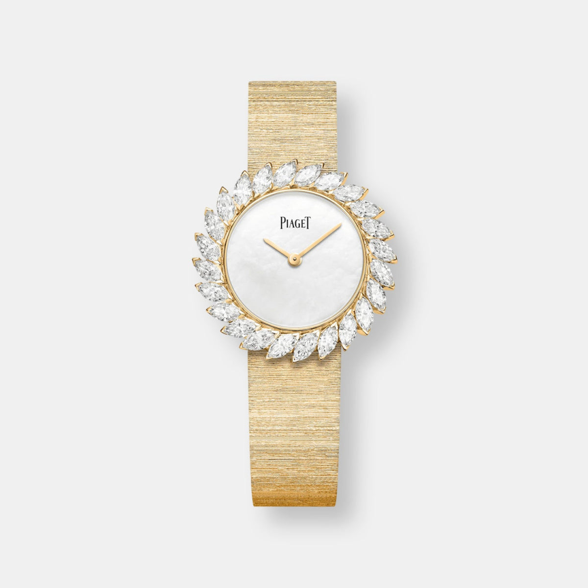Montre  haute joaillerie, collection limelight, taille 31mm, brasserie or jaune décor "palace", remontage manuel, cadran nu, or rose et diamant taille marquise