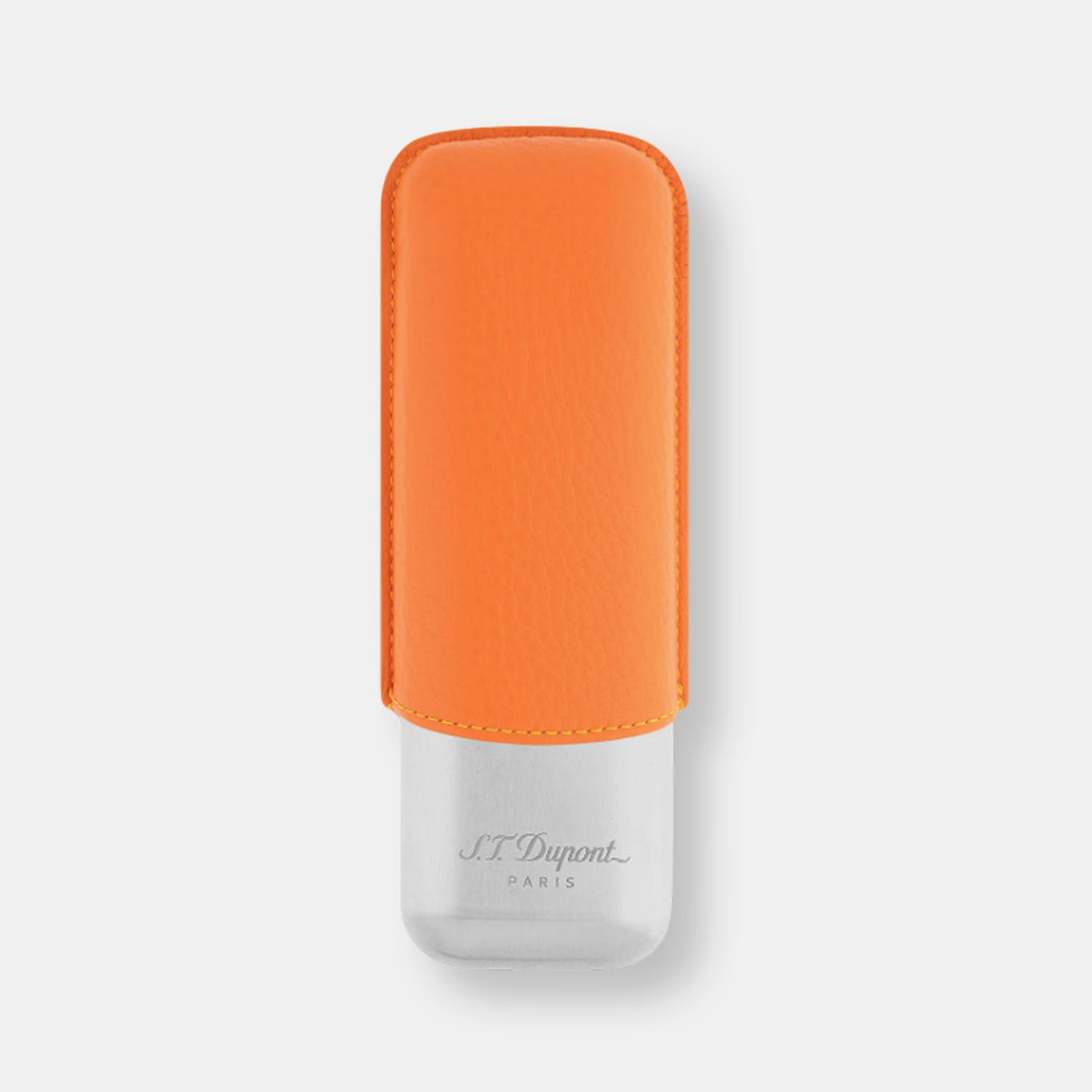 Etui double cigares orange graine chrome