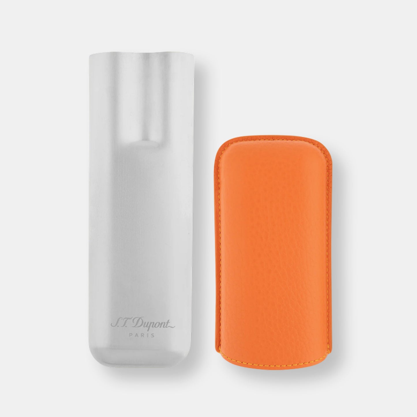 Etui double cigares orange graine chrome