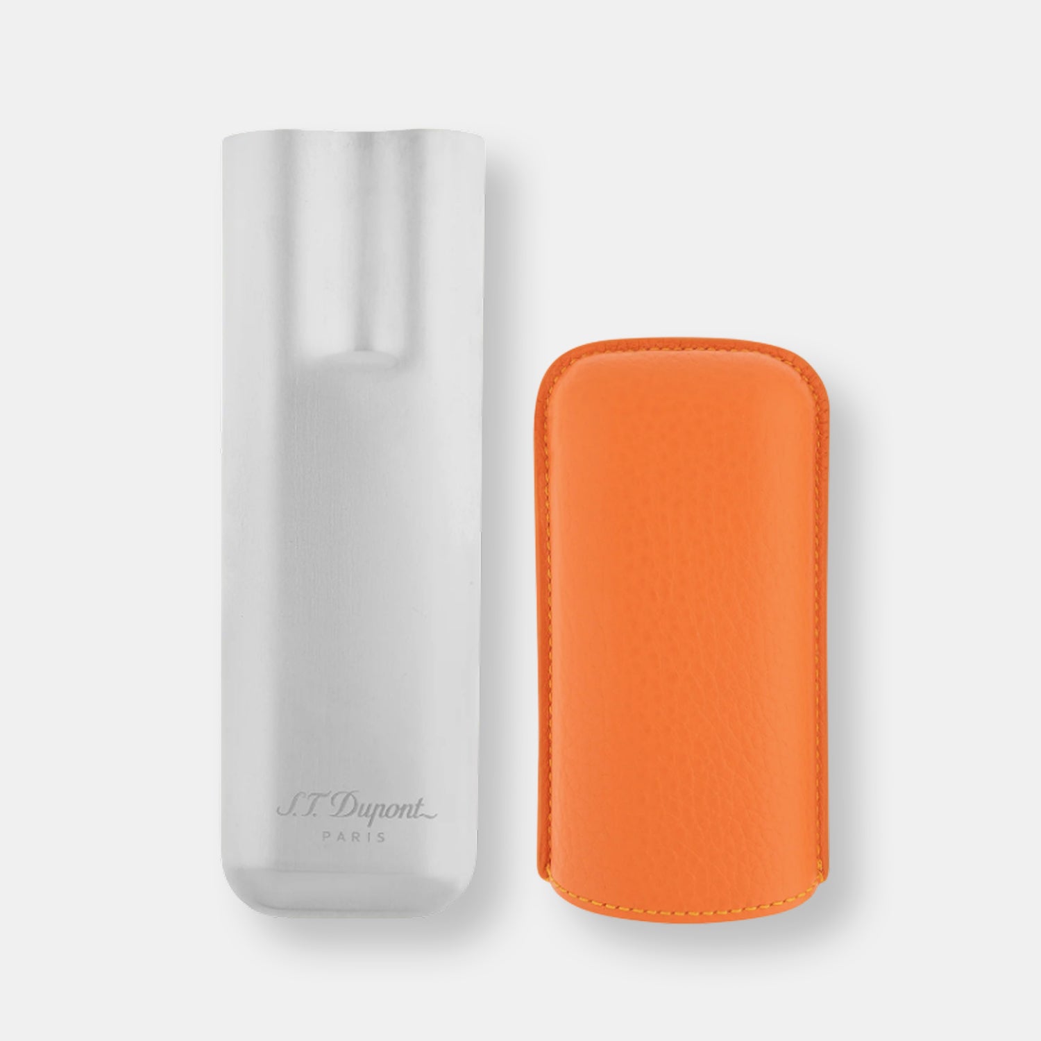 Etui double cigares orange graine chrome