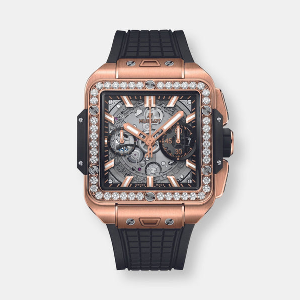 Montre square bang unico king gold diamonds