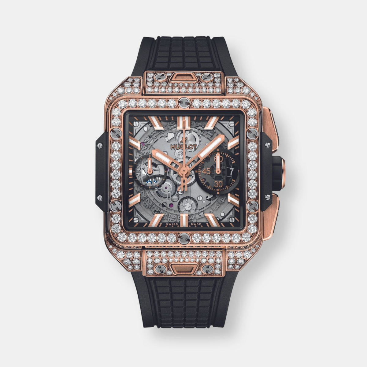 Montre square bang unico king gold pavé