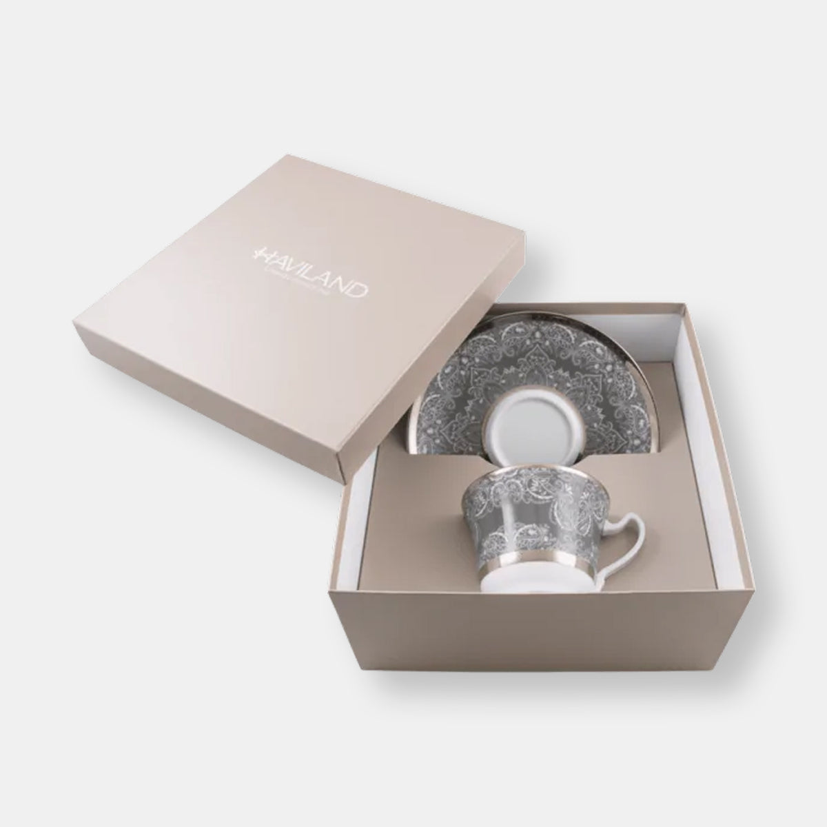 Coffret de 1 tasse et soucoupe de déjeuner xl romane gris