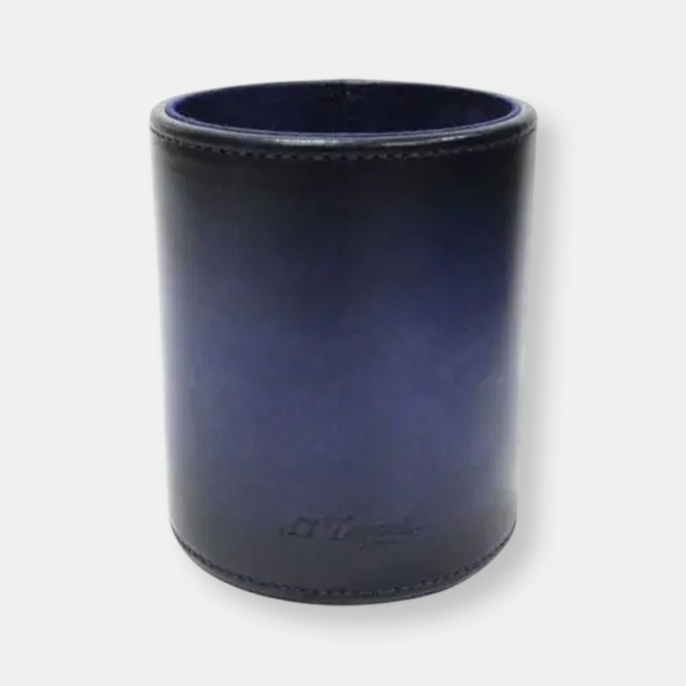 Pot à crayon en cuir atelier bleu