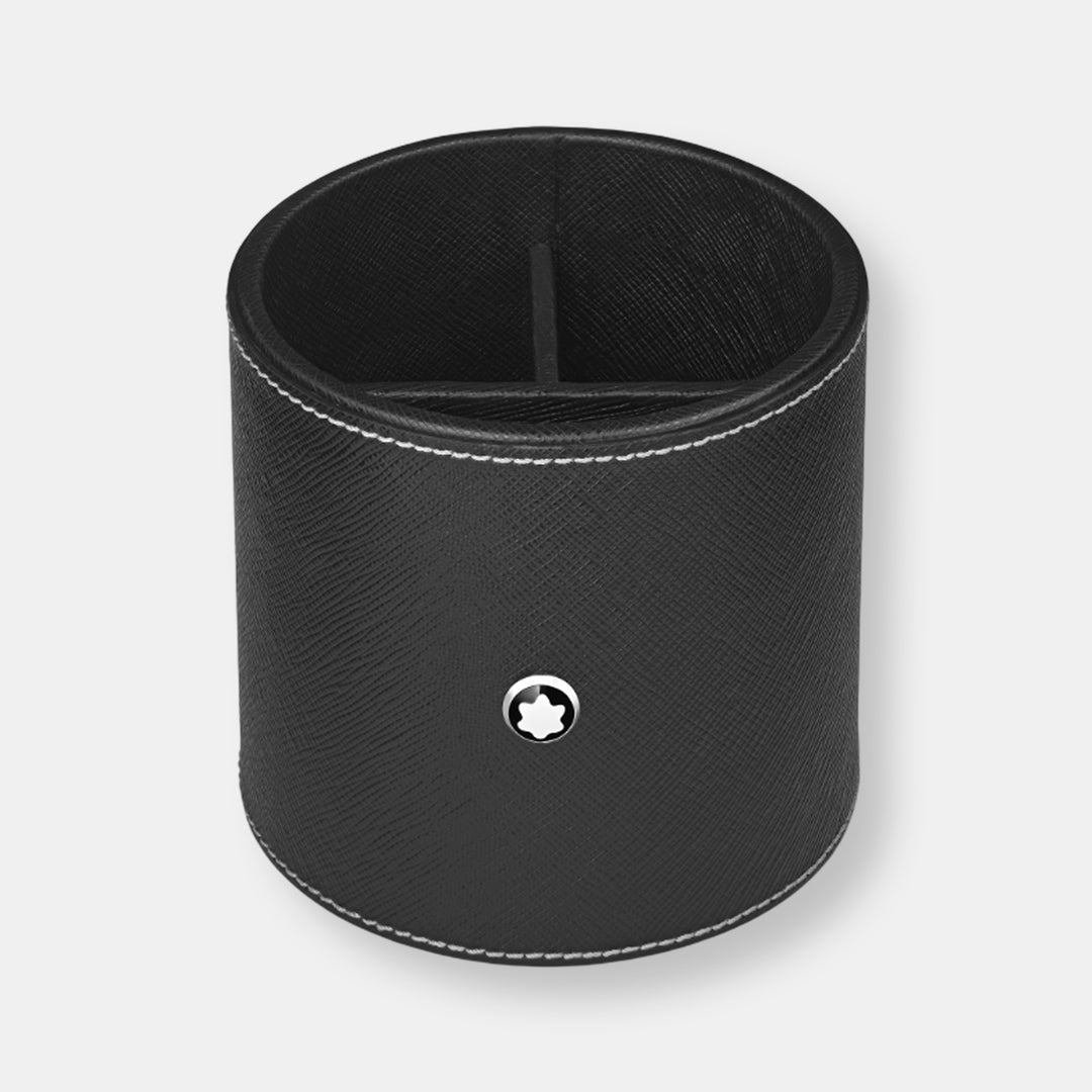 Porte-stylo rond en cuir noir