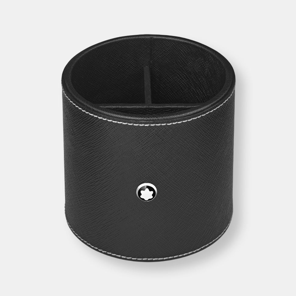 Porte-stylo rond en cuir noir