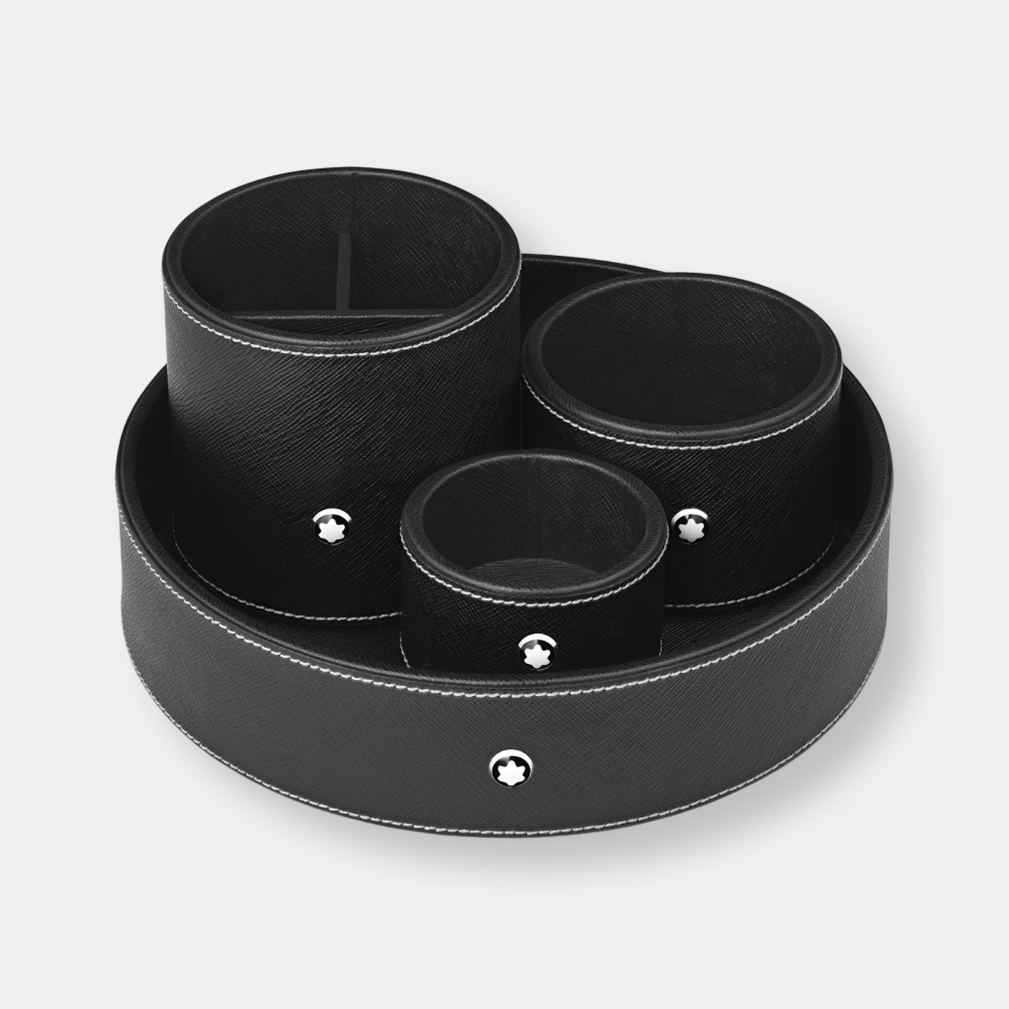 Porte-stylo rond en cuir noir