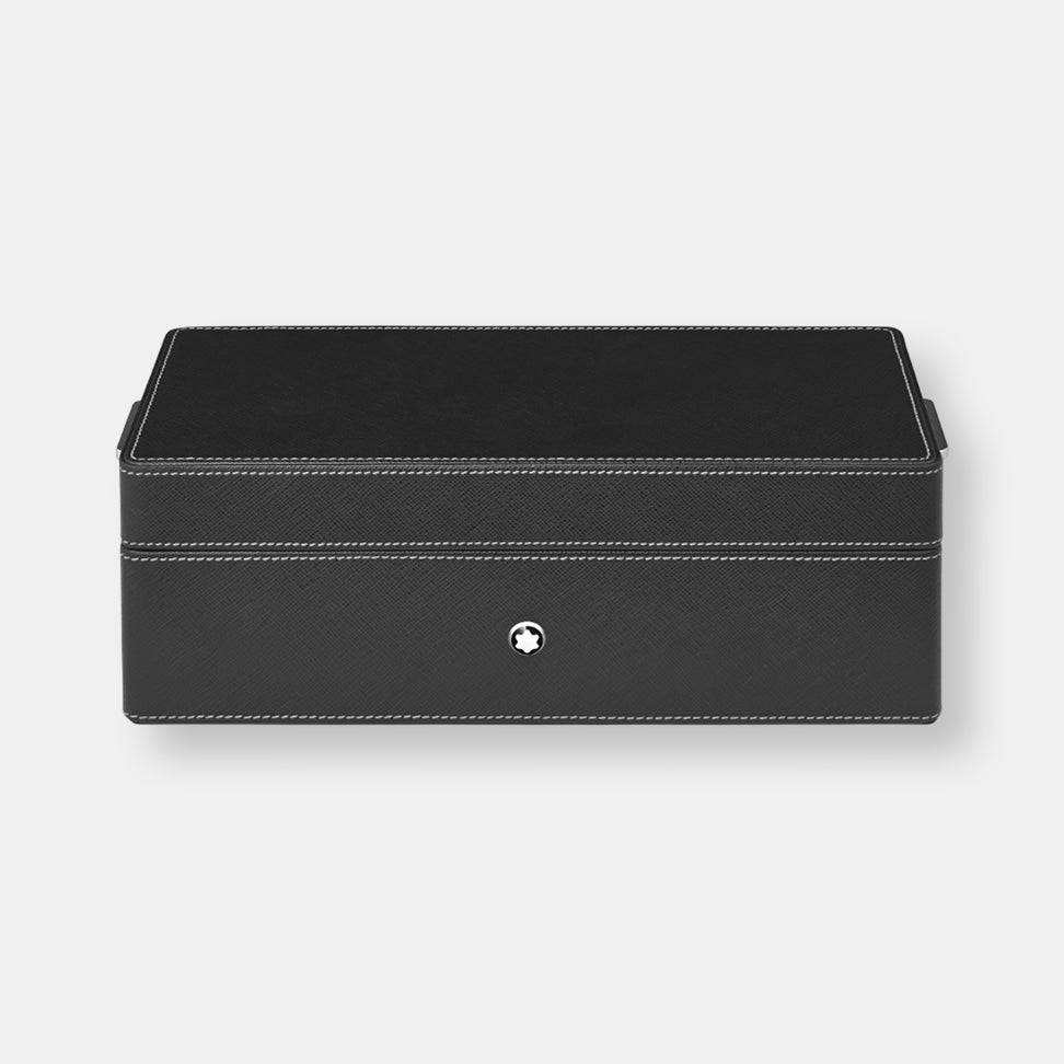 Boîte de bureau en cuir pour trois instruments d’écriture et une bouteille d’encre