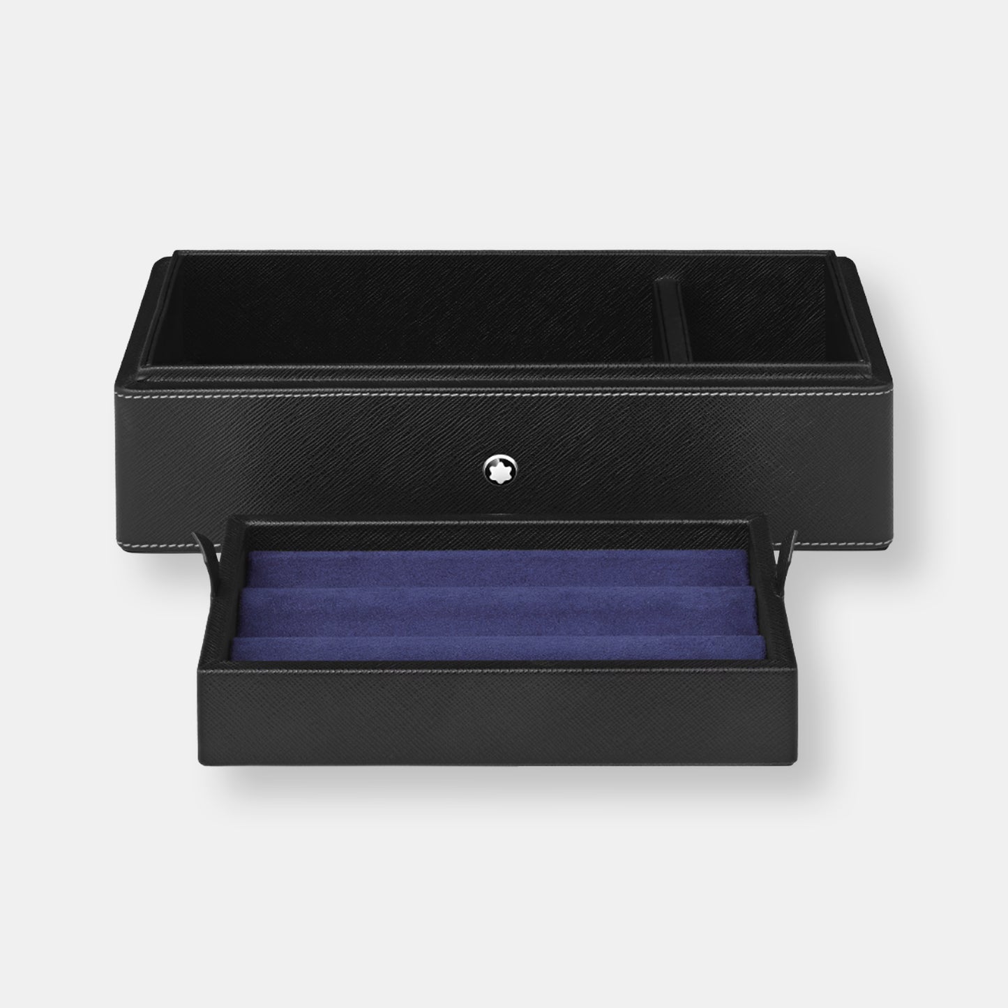 Boîte de bureau en cuir pour trois instruments d’écriture et une bouteille d’encre