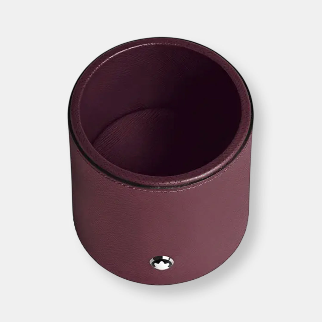 Porte-stylo rond en cuir cassis