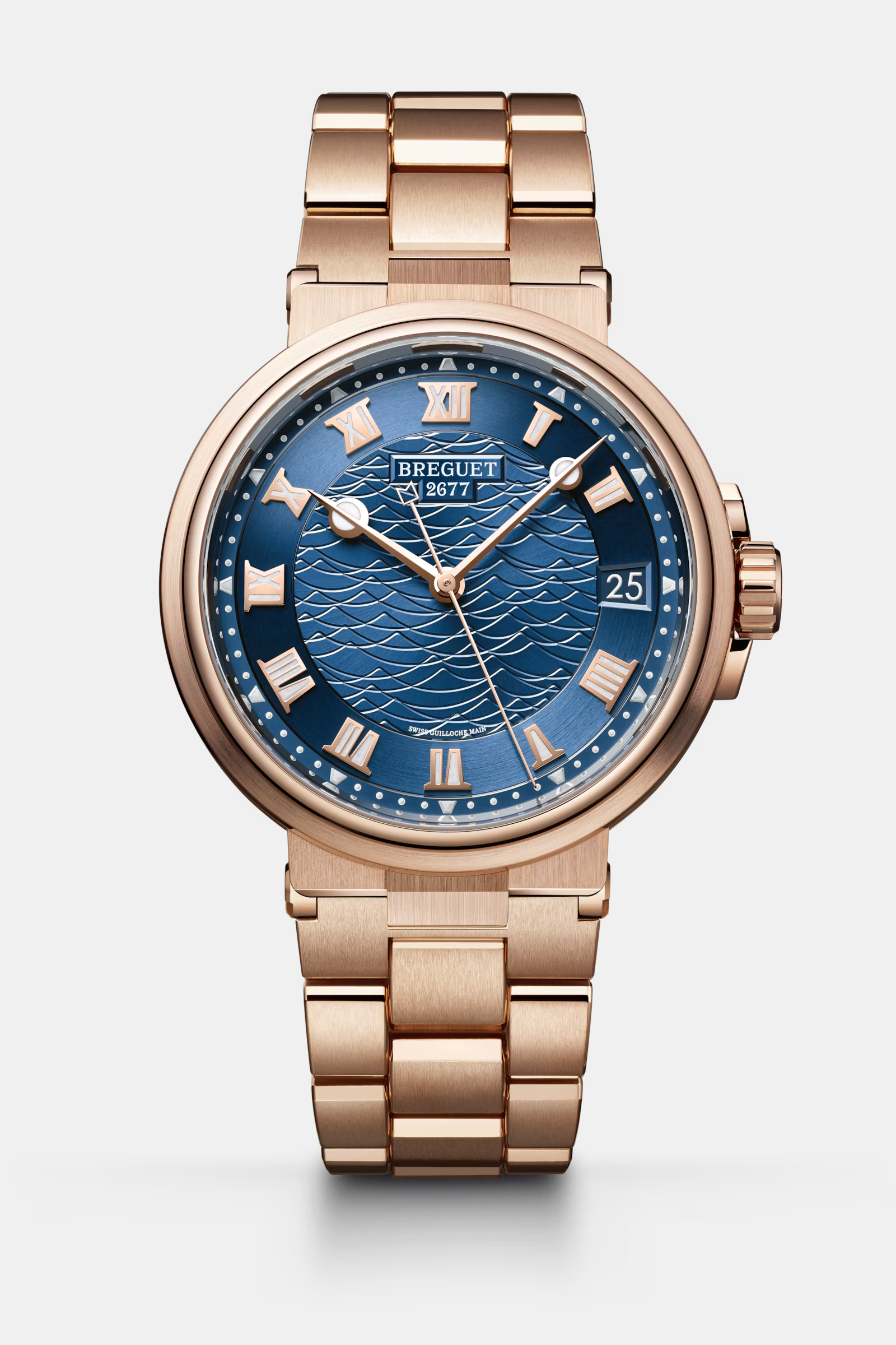 Montre or rose 18k, fond saphir, cadran bleu
