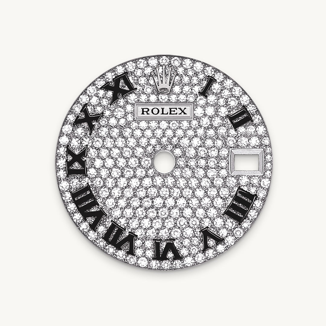 Montre Rolex Lady-Datejust en Or gris 18 ct avec flancs de carrure et cornes sertis de diamants détail 1 - arije Paris