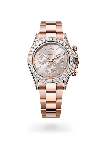 Montre Rolex Cosmograph Daytona dans Cosmograph Daytona avec un cadran Sundust, serti de diamants, lunette Sertie de diamants et bracelet Oyster (3 mailles), maillons massifs.