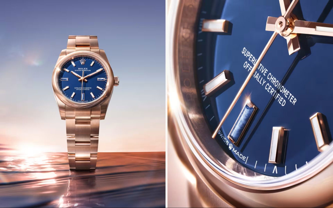 Montres Rolex Rolex Oyster Perpetual 28 et 34 cadrans mat lavender, mat pistachio, mat beige - arije Paris
