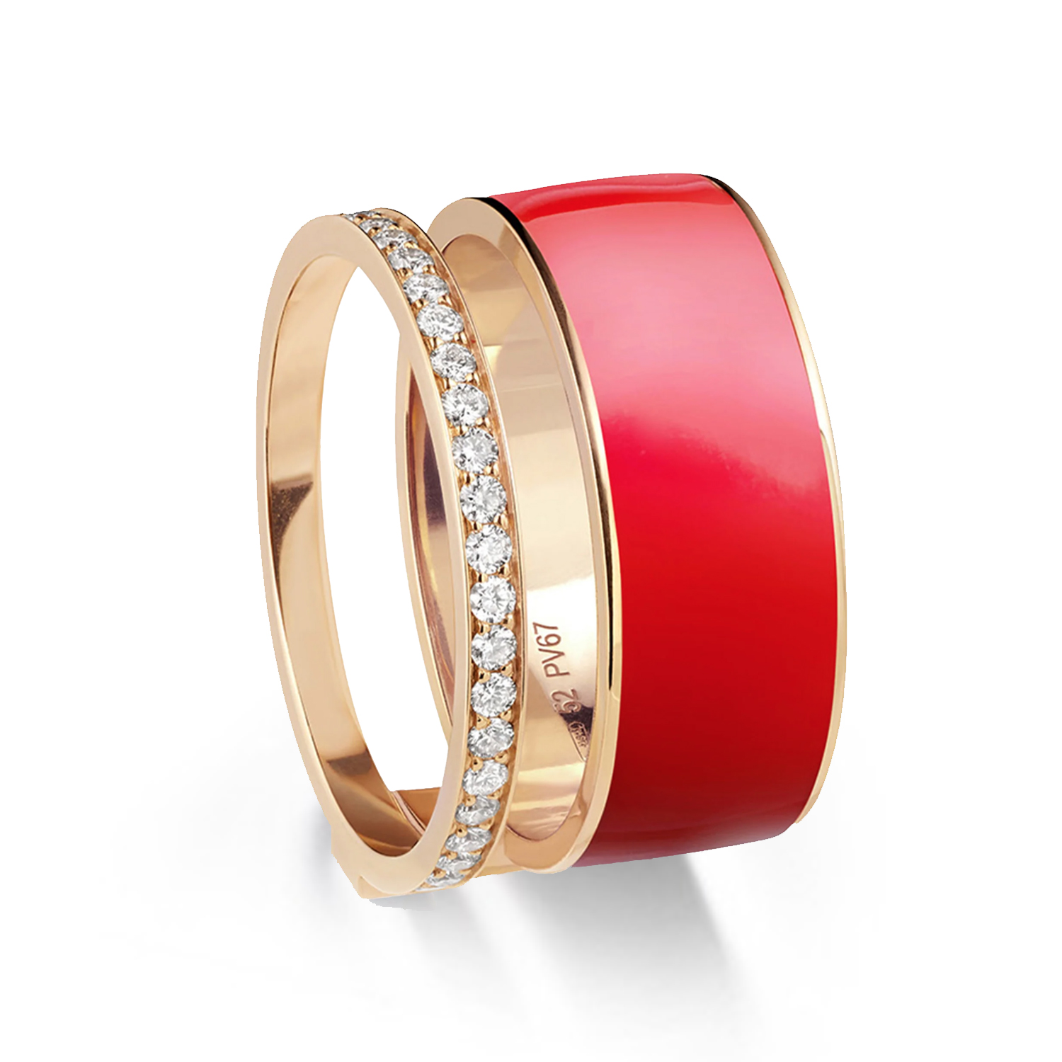 Bague berbere chromatic laqué couleur rouge en or rose pavée de diamants - Repossi