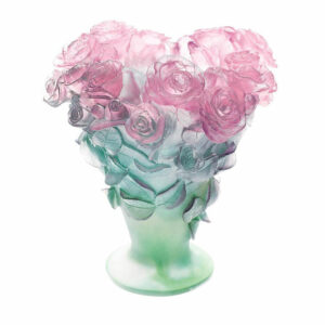 Vase vert et rose grand modele roses - Daum